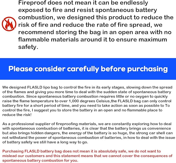 FLASLD Large Fireproof Lipo Bag for 100Ah Lithium Battery Storage and Charging, 14 x 7.8 x 9.5in Waterproof Box for Documents and Valuables