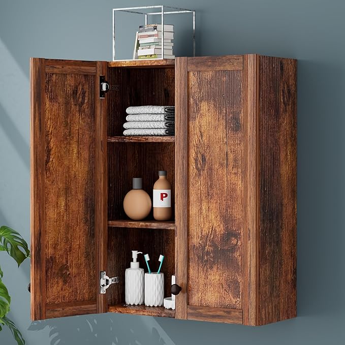 Bathroom Wall Cabinet Over Toilet Storage Cabinet 20x28 inch Brown Medicine Cabinets for Bathroom Storage Cabinet Space Saver with 2 Adjustable Shelves & 2 Doors