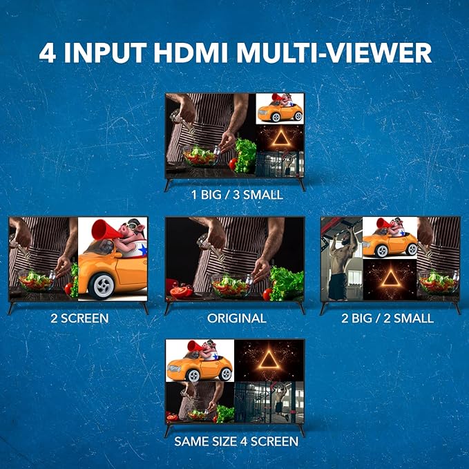 Quad Multi Viewer 4 in 1 Out by OREI HDMI Switcher 4 Ports Seamless Switcher and IR Remote Support 1080P for PS4/PC/DVD/Security Camera, HDMI Switch VGA Output - HD-401MV