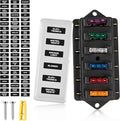 RED WOLF 6 Way Fuse Block Blade Fuse Box with Standard Circuit Fuses for Boat Marine Vehicle Auto RV Car Trailer Truck SUV Power Distribution Panel Waterproof Cover DC 10-32V