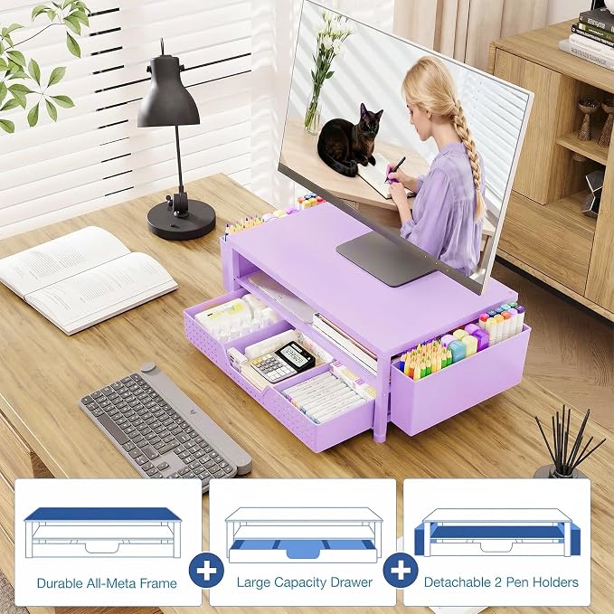 OPNICE Desk Organizers and Accessories, 2-Tier Computer Monitor Stand Riser - Image 8