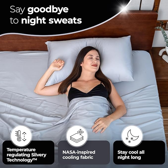 Silvery Silver Infused Bed Sheets Set - Award-Winning Self-Cooling Fabric with Self-Cleaning Silvery Technology™ That Stays Fresh 3X Longer for Hygienic Sleep (Gray, Twin)