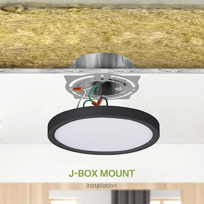 ASD LED 7" Round Flush Mount Ceiling Light Fixture, Low Profile Surface Lighting | 5CCT, Dimmable, Ultra-Thin, ETL Listed | 15W 1260LM 2700-6000K 120V | Kitchen, Bedroom, Hallway Lamp | Black, 6 Pack