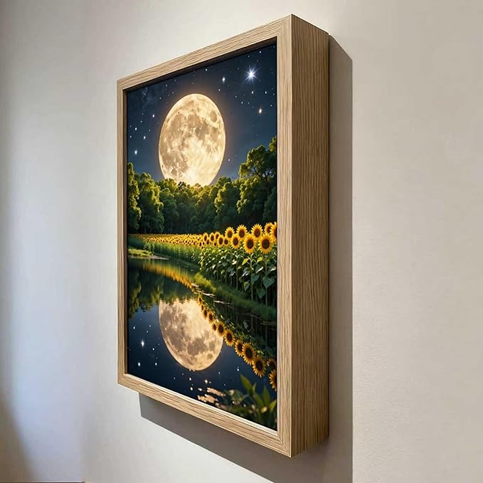 URVIP LED Glowing Photo Frame, 3D Starry-Sky Blue Moon Wall Art, 9x12 Inches Dimmable Light Up Light Painting for Bedroom, Unique Aesthetic Decor, Great Birthday Gift for Women Men