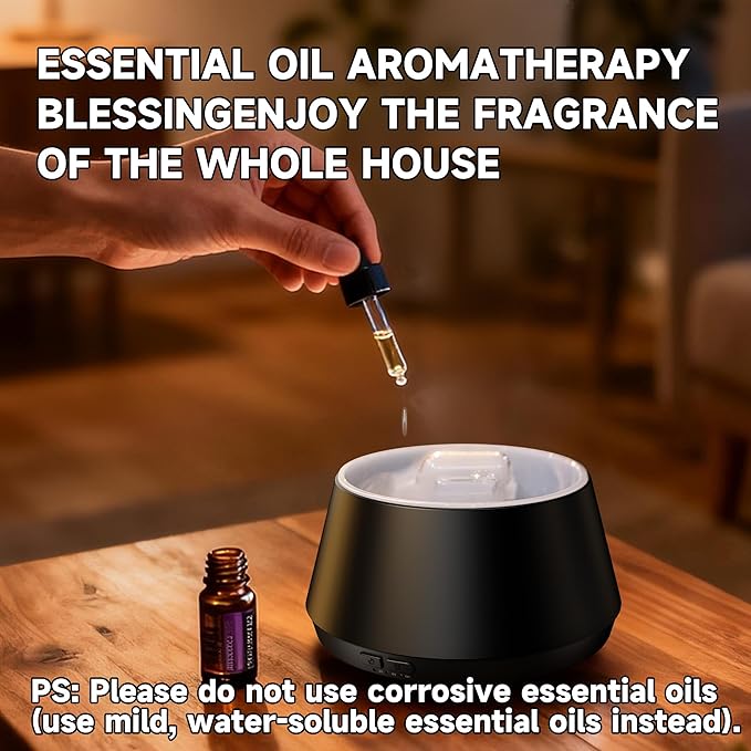 Essential Oil Diffuser, 7 Colors Flame Effect Aroma Humidifier with Timer, Ultrasonic Aromatherapy Diffuser for Home, Office, Bedroom, Yoga (Black)
