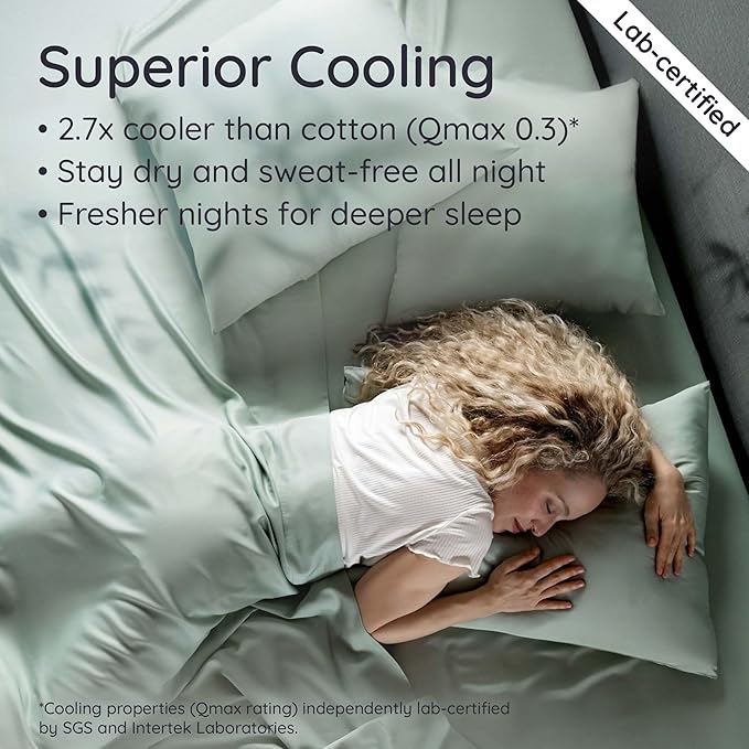 Bambaw 100% Viscose Derived from Bamboo Sheets California King Size – 4pcs Deep Pocket Cooling Sheets, Fits Up to 16'', Buttery Soft & Luxury California King Set (Sea Glass)