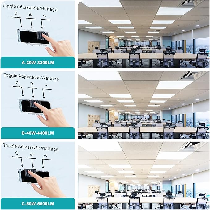 VocgoUU 36-Pack 2x4 LED Flat Panel Light Drop Ceiling Fixture, 50W 40W 30W Switchable & 3CCT Selectable (3000K/4000K/5000K), 0-10V Dimmable, 100-277Vac, ETL & DLC