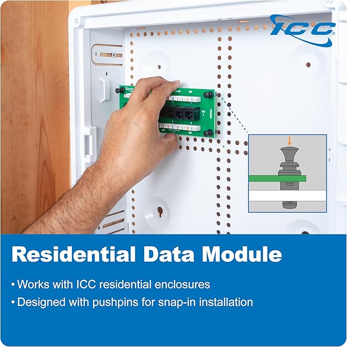 ICC CAT6 Ethernet Data Module, 8 Ports, UL Listed & PoE++ Rated, High-Performance Network Interface, Quick Push-Pin Mount, Fits 9", 14", and 28" Structured Wiring Enclosures, 10-Pack
