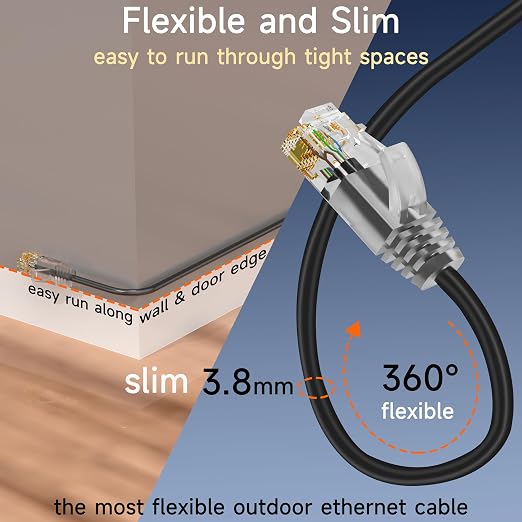 Cat6a Slim Ethernet Patch Cable 200ft Outdoor & Indoor, Flexible 10G Cat6 - Image 2
