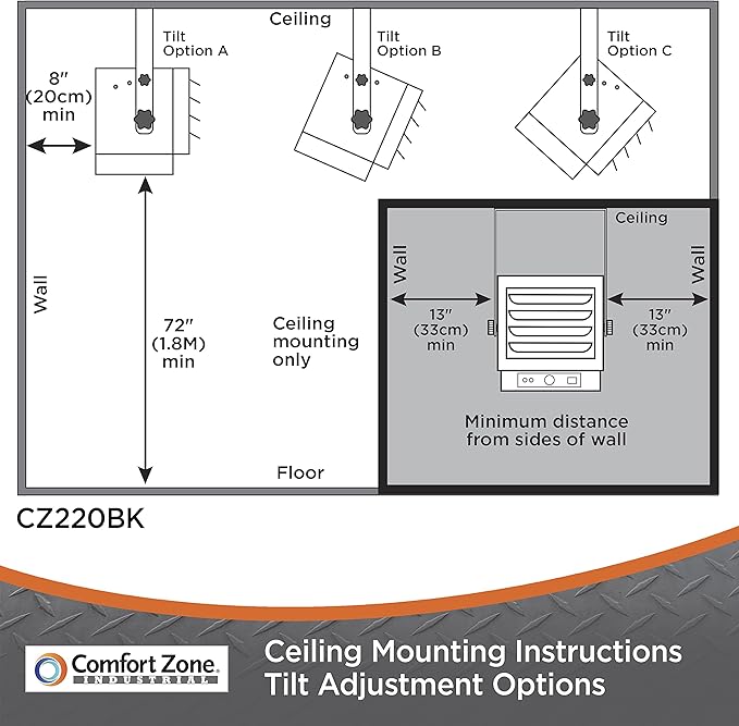 Comfort Zone Hard-Wired Ceiling Mount Garage Electric Space Heater, Fan-Forced, 5,000 watt, 240 volt, Overheat Protection, Thermal Cut-Out Switch, Ideal for Workshop & Garage, ETL Compliant, CZ220BK