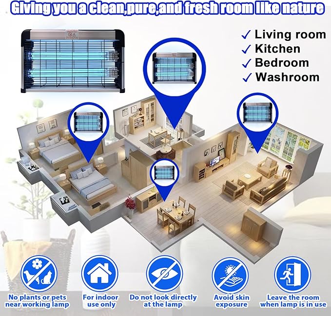 UV Light Sanitizer with Ozone 76 Watts (2x38W), UVC Disinfection Lamp w/Remote Control, Odor and Dust Mite Removal, Ultraviolet Light for Kitchen/Basement/Bathroom Black