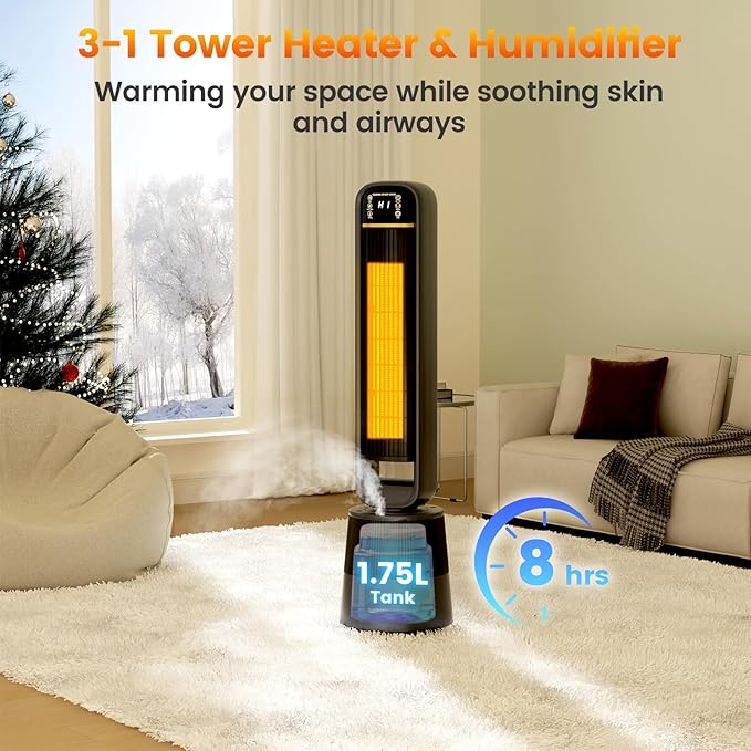 Auertech 35.5" Space Heater with Humidifier, 2 in 1 Electric Space Heater with 1.75L Water Tank, Oscillating Room Heaters with Dual-Fan & Thermostat, Space Heaters for Indoor Use Large Room, Bedroom