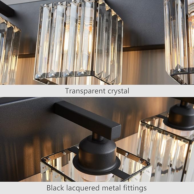 FDPBY Modern Black Crystal Bathroom Vanity Light - 5-Lights Wall Light Fixtures