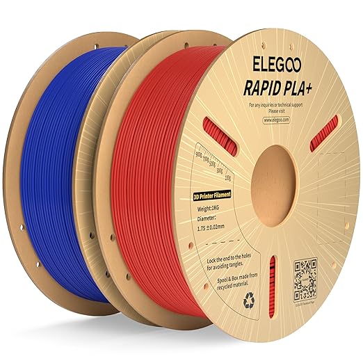 ELEGOO Rapid PLA Plus Filament 1.75mm Blue & Red 2KG, PLA+ 3D Printer Filament for 600 mm/s High Speed Printing, Dimensional Accuracy +/- 0.02 mm, 2 Pack 1kg Cardboard Spool(2.2lbs)