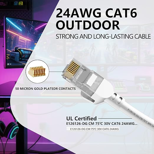 Jadaol Cat 6 Ethernet Cable 150ft, Outdoor&Indoor, Support Cat8/7 Network LAN - Image 2