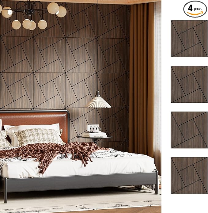 ARMURO 4 Packs Acoustic Wall Panels - Self-Adhesive 3D Wood Slat Wall Panel- Peel and Stick Sound Absorbing Panels for Noise Reducing - Feature Wall Decor for Home & Office