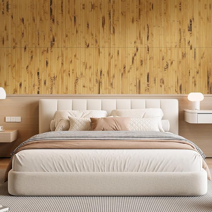 OUZUGIE 2 Pack 96x24 Inch Natural Bamboo Wall Panel – Yellow Burned Pole Wrap Paneling for Walls, Ceilings, Cabinets, Furniture – Ideal for Bedroom, Living Room & Office DIY Decor