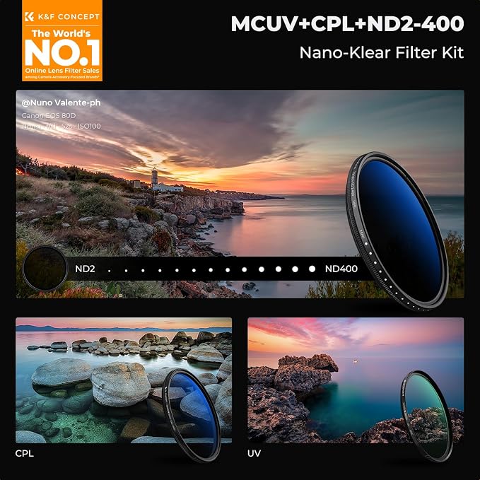 K&F Concept 62mm UV/CPL/ND2-400 Lens Filters Kit-18 Multi-Layer Coatings - Image 2