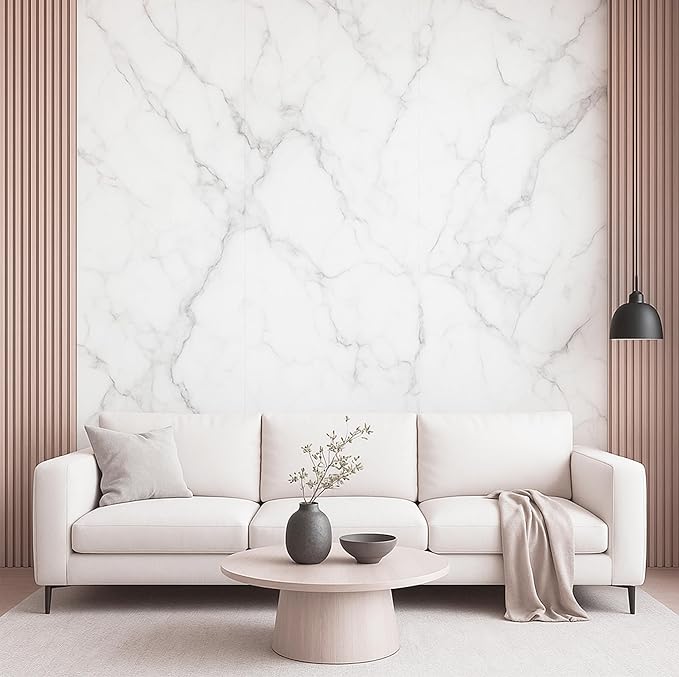 Dundee Deco Faux Marble Wall Panels - Sample - Glossy, Waterproof Indoor Wall Cladding - White, Grey, Black Veins - Sample 6" x 6"