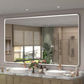 66x36 Inch Silver Framed Mirror, Silver Bathroom Vanity Mirror for Wall, Brushed Nickel, Rounded Rectangle Mirror, Shatterproof, Anti-Rust (Horizontal/Vertical)