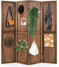 Giantex 4 Panel Pegboard Display & Room Divider, 5.6FT Folding Pegboard Stand for Crafting Show Jewelry Retail, Freestanding Privacy Screen, Wooden Partition Wall Divider for Room Separation, Brown
