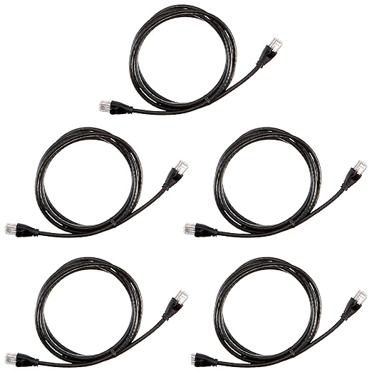 Amazon Basics RJ45 Cat 6 Ethernet Patch Cable, 1Gpbs Transfer Speed, Gold-Plated Connectors, 5 Foot - Pack of 5, Black