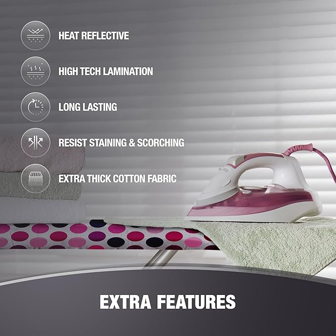 COTTY HOME Extra Thick Ironing Board Covers with Pad Standard Size 15x54, Heat Reflective Full Scorch Resistant Padding, Snug Fit Non-Slip Nose Pocket Fastener Straps Elastic Edges, Polka Dots