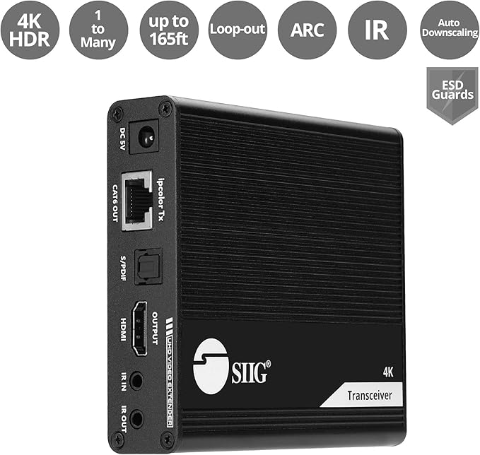 SIIG 4K HDMI Extender Daisy Chain Transceiver, Requires 4K HDMI 2.0 Extender Transmission Kit, Part# CE-H26M11-S1, for Daisy Chain Connection, Sold Separately (CE-H26N11-S1)
