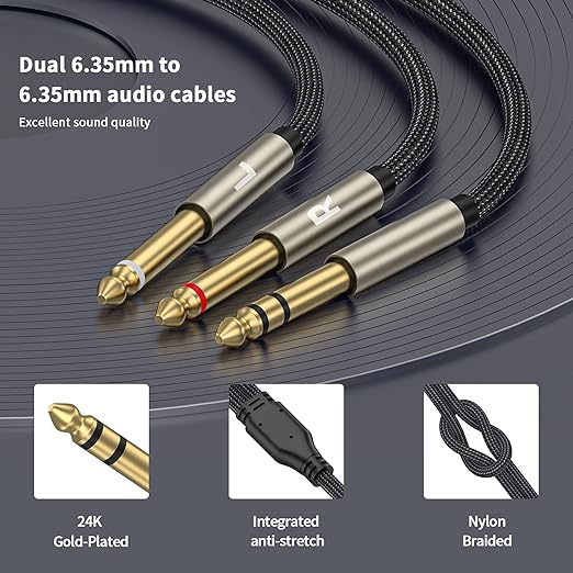 ZTOXLR 1/4 inch TRS Stereo Y-Splitter Insert Cable, 1/4 Inch Male Jack to Dual 1/4inch(6.35mm) Male TS Mono Breakout Cable Audio Patch Cord -33FT