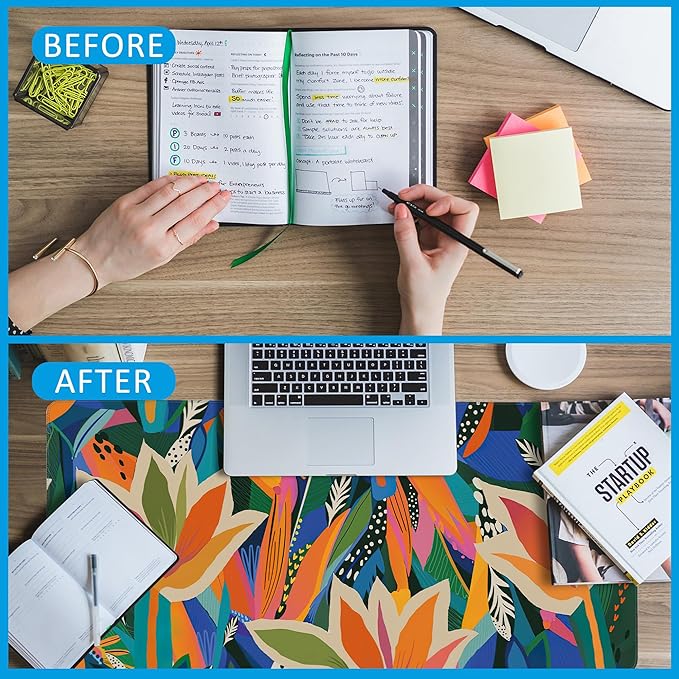 EOBKLAX Colorful Tropical Floral Large Gaming Mouse Pad,Waterproof Desk Mat for Desktop,Non-Slip Rubber Base Mousepad with Stitched Edges for Laptop Office and Home 35.4X15.7 Inch