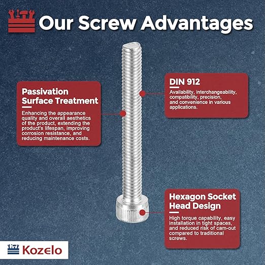 Kozelo 20pcs Socket Head Cap Screws - [M6-1 x 50mm] 304 Stainless Steel Allen Socket Drive for Electrical Motor 3D Printing Fan Engine Replacement Use, Silver