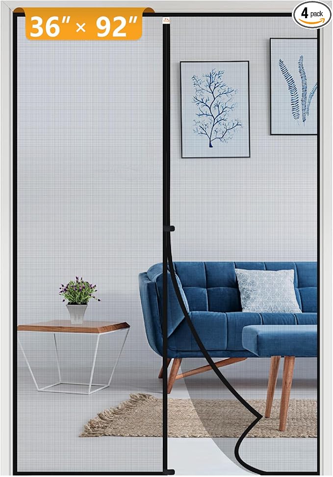 Yotache Magnetic Screen Door Fits Door Size 36 x 92, Screen Size 38" x 93" Strengthened Fiberglass Mesh with Full Frame Hook & Loop Black