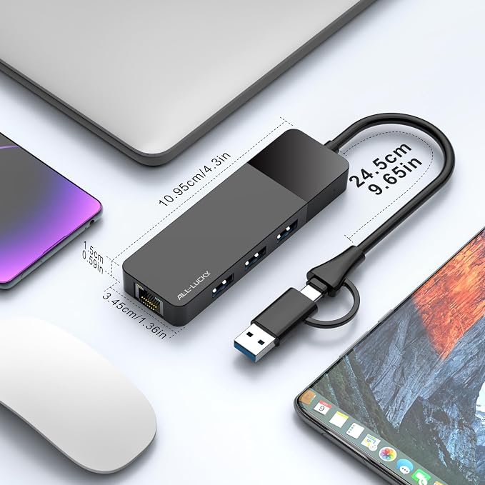 ALL-LUCKY USB to Ethernet Adapter, 4 in 1 USB C to Ethernet Adapter Hub - Image 8