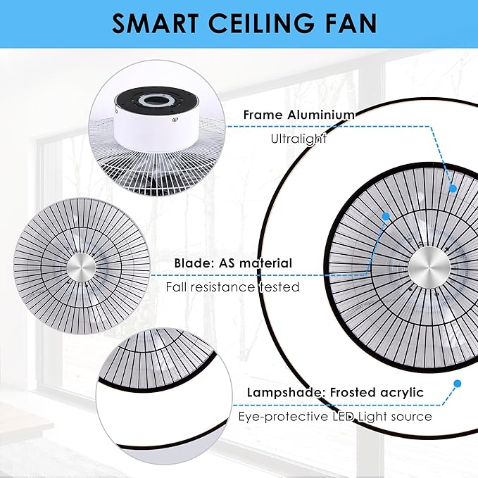 HUMHOLD 24" Bladeless Ceiling Fans with Lights and Remote/APP/Voice Control, Low Profile Ceiling Fan with RGB Lights, Enclosed Flush Mount Ceiling Fan for Kid's Bedroom/Living Room