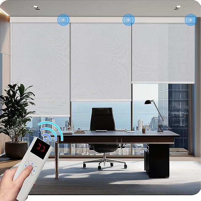 COOLWINDS Motorized Blinds with Remote Cordless Automatic Motorized Shades Custom Blinds for Windows Smart Curtains Compatible with Alexa Google Home(3% Solar Grey,W62 x H72in)