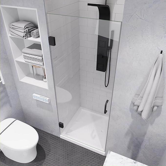 ANZZI 72" x 30" Frameless Shower Door in Gun Metal Black, Passion Water Repellent Glass Shower Door with Seal Strip Parts and Handle, 3/8 Glass Hinged Shower Door with Handle (SD-AZ09-02GB)