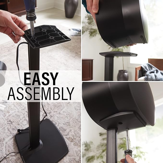 Sanus Speaker Stand for Sonos Era 300™ - Fixed Sonos Speaker Stand w/Easy 3 Step Assembly - Includes All Hardware, Carpet Spikes & Rubber Feet - Black Single Stand