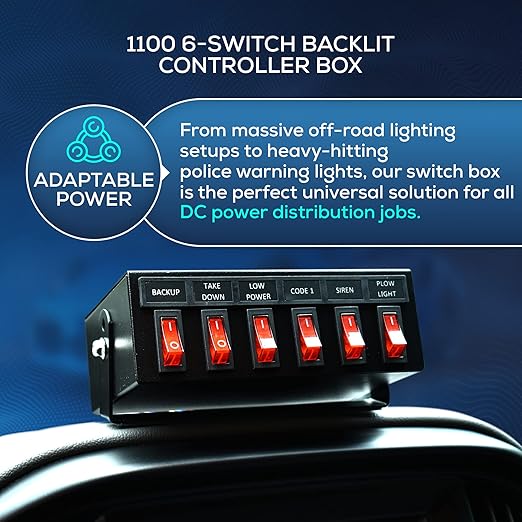 Ultra Bright Lightz 1100 6-Switch Backlit Controller Box | Emergency Vehicle Strobe Warning Lights | Siren | Speaker