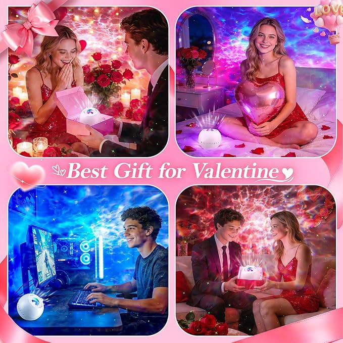 One Fire Galaxy Projector 360 Modes+15 White Noise+Bluetooth Star Projector Valentines Day Gifts Decorations Birthday Gifts Night Light Lava Lamp Teen Girl Gift for Teen Boy Gift Room Decor Led Lights