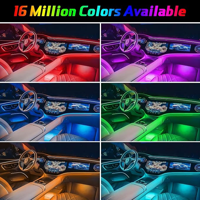 Car LED Lights Interior Light, 10 in 1 Car Ambient Lighting Kits with 315in Fiber Optic, APP Control, Car Accessories Multicolor RGB Neon Car LED Strip Lights with Music Sync Mode and DIY Mode