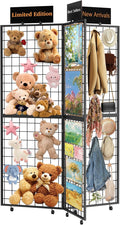 DEMEGA 360° Foldable Grid Wall Panel, Three 6' x 4.25' Ft Double Side Gridwall Display Stand with Notice board, Heavy Duty Sturdy Floorstanding Wire Grid Rack, Movable Wheel for Retail Art Craft Fairs
