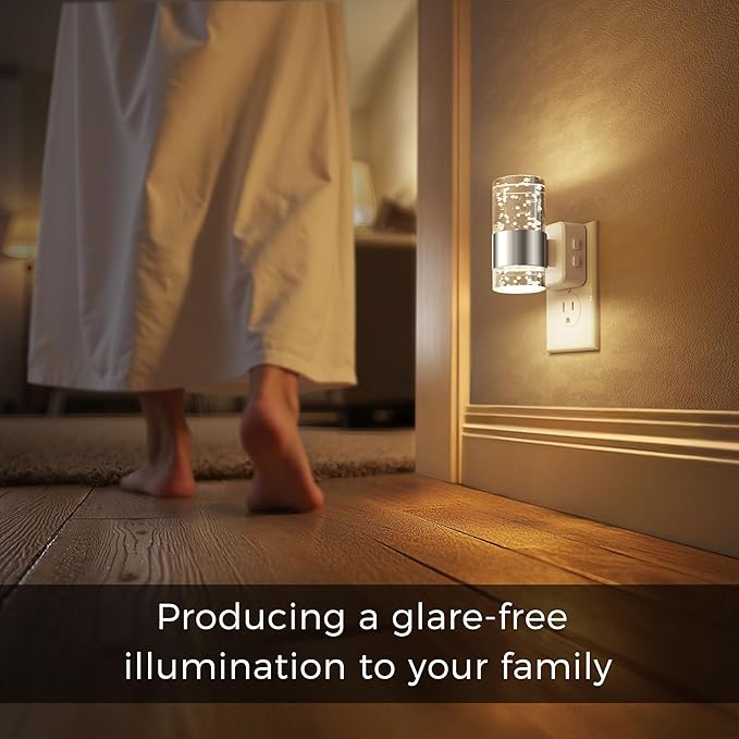 L LOHAS LED Night Lights Plug into Wall, Dimmable Night Light with Dusk-to-Dawn Sensor, Soft White/Cool White/Amber 3 Color Light, Adjustable Brightness, Rotatable Plug, Bubble Nightlight for Hallway