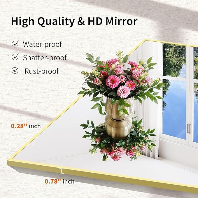 Gold Bathroom Mirror for Wall, 24x32 Inch Rectangle Mirror with Metal Frame, Modern Vanity Mirrors for Bathroom Living Room, Entryway Hangs Horizontal or Vertical