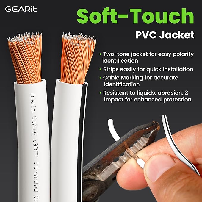 16AWG Speaker Wire, GearIT Pro Series 16 Gauge Speaker Wire Cable (200 Feet / 60.96 Meters) Great Use for Home Theater Speakers and Car Speakers, White