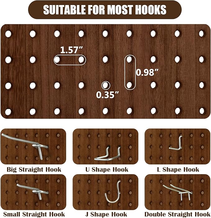 Asnefeli 6 Panel Pegboard Display with 24 Hooks, Wood Room Divider Wall, 5.6Ft Folding Privacy Screen Divider Room, Portable Freestanding Wall Organizer for Bedroom Reading Room(Dark Brown)