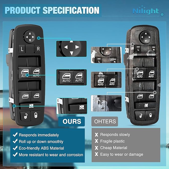 Nilight Power Master Window Switch Compatible with 2011 2012 2013 2014 2015 2016 2017 2018 2019 2020 Chrysler 300 2015-2017 Chrysler 200 2011-2019 Dodge Charger 2016-2022 Ram Windows Control Switches