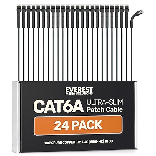 Everest Ultra Slim Cat6a Ethernet Patch Cables 1.5ft Black by EverestMediaSolutions
