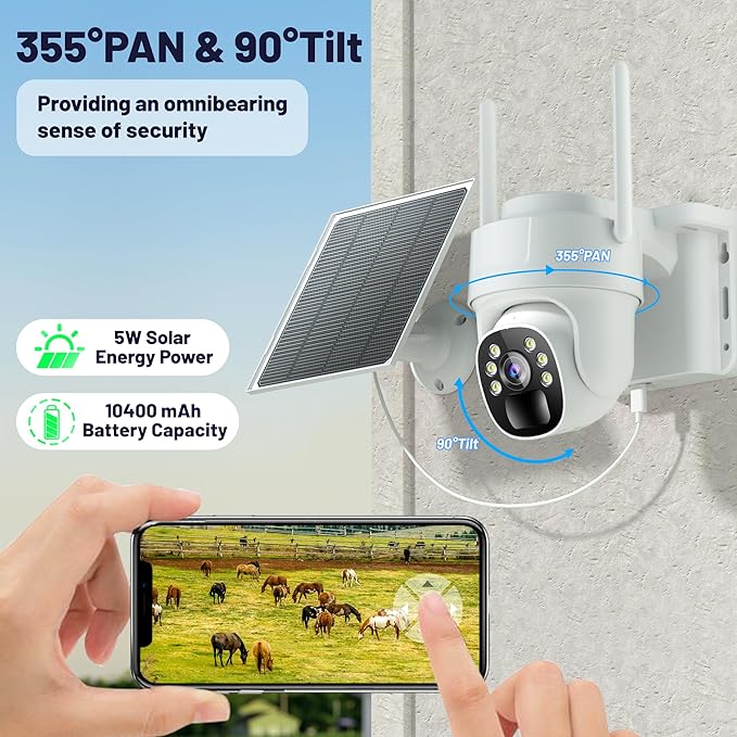 KKB 4G LTE Cellular Solar Security Cameras Wireless Outdoor, No WiFi Security Camera Built-in SIM Card, Unlimited Data, 2K HD Cam Color Night Vision, 355° Live View, PIR Motion Sensor, 2-Way Audio
