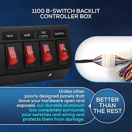 Ultra Bright Lightz 1100 8-Switch Backlit Controller Box | Emergency Vehicle Strobe Warning Lights | Siren | Speaker