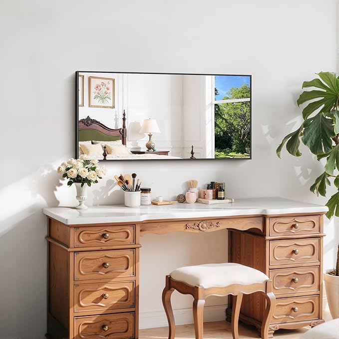 Black Bathroom Mirror for Wall, 20x40 Inch Rectangle Mirror with Metal Frame, Modern Vanity Mirrors for Bathroom Living Room, Entryway Hangs Horizontal or Vertical